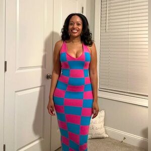 Pink and Blue Checkered Women Dress